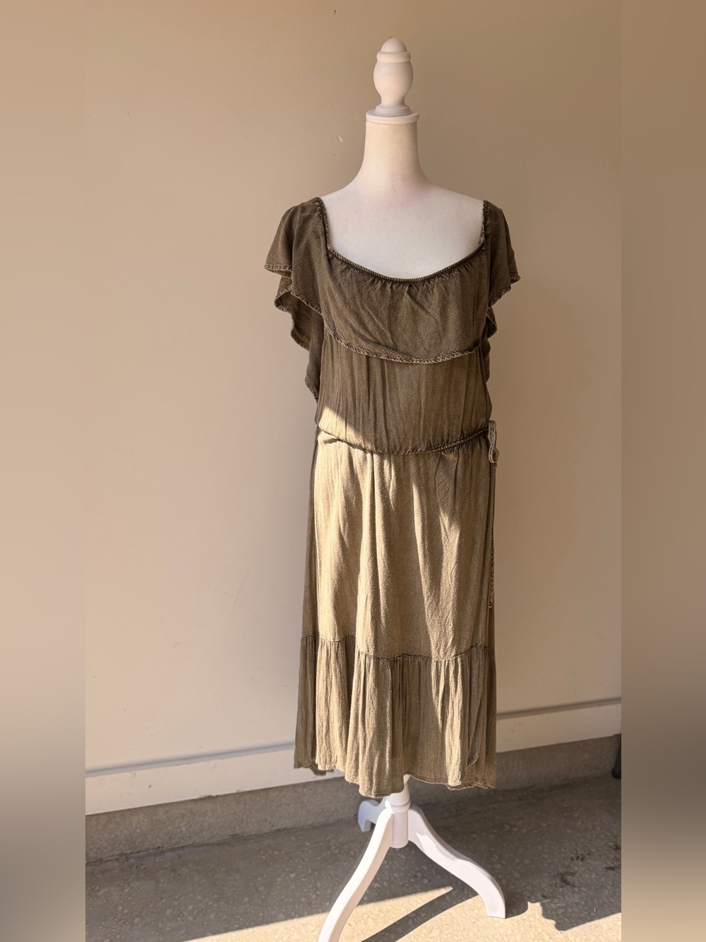 EARTHBOUND Olive Green Ruffle Tiered Midi Dress